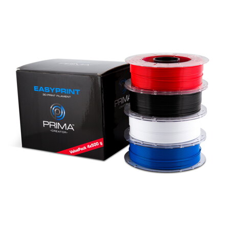 EasyPrint PLA Standardní výhodné balení - 1.75mm - 4x 500 g (Celkem 2 kg) - Bílá, Černá, Červená, Modrá