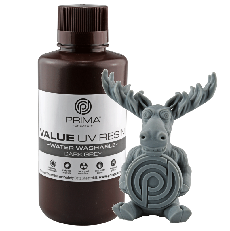 PrimaCreator Výhodná vodou omyvatelná UV pryskyřice - 500 g - Tmavě šedá